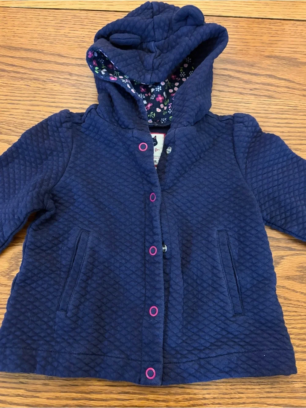 Gymboree Toddler Navy Quilted Hooded Jacket with Floral Lining